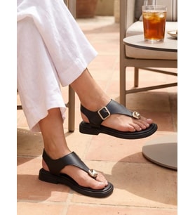 Nesil Shoes Dvm 219 Siyah Tokası Cırtlı Parmak Arası Sandalet