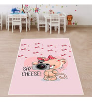 Sevimli Ayıcık Desen Dijital Baskı Yıkanabilir Kaymaz Taban Leke Tutmaz Çocuk ve Bebek Odası Halısı (Pembe)