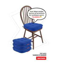 XPERMATE 4'lü Çift Kat Sandalye Minderi Fermuarlı Yıkanabilir Kılıf Bağcıklı Su ve Yağ İtici 42x42x8 cm (Mavi)