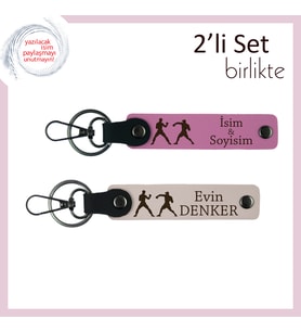 Koruyucu Karaktere Sahip Sevgiliye, Kişisel Yazılı 2’li Anahtarlık, Sert ve Şık Armağan, Pembe-Pudra