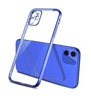 iPhone 11 6.1inç Renkli Kenar Şeffaf Kılıf Kamera Korumalı Silikon Kılıf (Mavi)