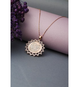 Dualı Ayetel Kürsi Gümüş Kolye 925 Ayar Zirkon Taşlı Kolye (Rose)