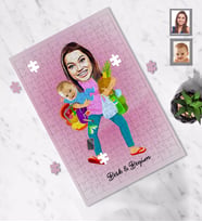 Kişiye Özel Anneler Günü Anne ve Erkek Çocuk Karikatürlü A4 99 Parça Puzzle Model-1