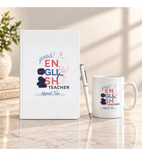 İngilizce Öğretmenine İsme Özel Defter Kalem ve Kupa Hediye Seti