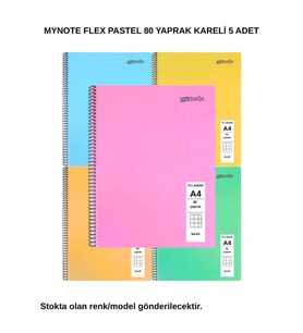 FLEX Pastel Defter A4 80 Yaprak Kareli 5 Adet