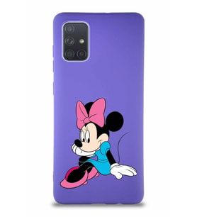 Samsung Galaxy A71 Soft Premier Kapak Minnie Mouse-E Tasarımlı Silikon Kılıf - Mor (Şeffaf)