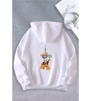 Unisex Kadın Erkek Ayı Maskeli Oversize Sweatshirt 2 İPLİK (Beyaz)