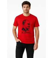 Erkek Atatürk Baskılı Tişört Kısa Kollu Bisiklet Yaka T-Shirt - Kırmızı