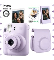 Instax mini 12 Lila Fotoğraf Makinesi-10'lu Film-Çerçeve ve Deri Kılıf Seti