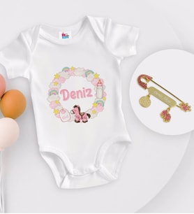 BK Kids Kişiye Özel İsimli Beyaz Bebek Body Zıbın ve Kız Bebek İğnesi Hediye Seti-24