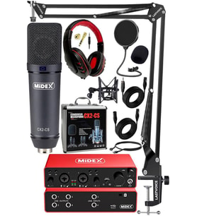 Midex Functional Paket-4 Stüdyo Ekipmanları Mikrofon 4 Çıkış Ses Kartı Full Set
