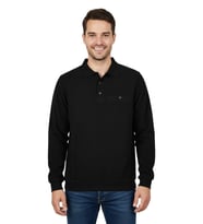 Erkek Büyük Beden Polo Yaka Cepli Selanik Sweatshirt BGL-ST04925 (Siyah)