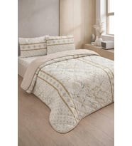 Kapitoneli Tek Kişilik Desenli Pike - Yatak Örtüsü Takımı 160x230 cm - 1 Adet Yastık Kılıflı (Bej)