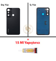 Infinix Hot 12 Pro Siyah Uyumlu Arka Kapak + B7000 Yapıştırıcı Arka Cam Batarya Pil Kapağı