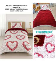 ETE HOMETEX TEK KİŞİLİK LÜX WELSOFT YORGAN SETİ LOVE BORDO 155X215CM 8696474231966