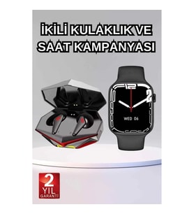 Mey İthalat® İkili Set Dev Kampanya Ucuz Kulaklık Ucuz Akıllı Saat Gürültü Önleyici Uzun Pil Ömrü