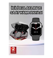 Mey İthalat® İkili Set Dev Kampanya Ucuz Kulaklık Ucuz Akıllı Saat Gürültü Önleyici Uzun Pil Ömrü