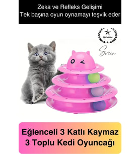 3 Katlı 3 Toplu Kedi Oyuncağı Yuvarlak Eğlence Dönen Hareketli ABS Plastik Çıngıraklı Zeka Gelişim