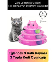 3 Katlı 3 Toplu Kedi Oyuncağı Yuvarlak Eğlence Dönen Hareketli ABS Plastik Çıngıraklı Zeka Gelişim