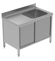 Electrolux Professional Dolaplı Tek Evyeli Tezgah, Evyesi (600x500 Mm), Solda Damlalıklı, 2 Kayar Kapılı - 1200 Mm, Plus GLG1216SXP
