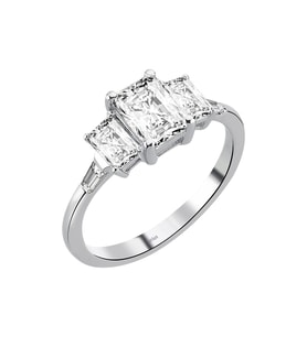 Baget Pırlanta ve Oktagon Beyaz Topaz Kraliçe İhtişamı Yüzük 0747R0090