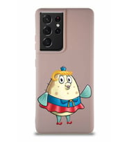 Samsung Galaxy S21 Ultra Soft Premier Kapak Bayan Puff Tasarımlı Silikon Kılıf - Pudra (Şeffaf)