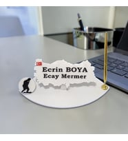 Sümen Ofis Doğal Beyaz Mermer İsimlik Haritalı Gold Tek Kalem ve Atatürk Figürü