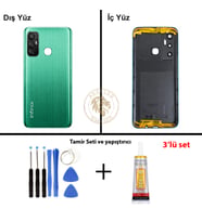 Infinix Hot 11 Yeşil Uyumlu Lensli Arka Kapak + Yapıştırıcı ve Vida Seti Arka Cam Batarya Pil Kapağı