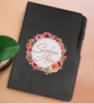 BK Gift Kişiye Özel Çiçek Tasarımlı Siyah Termo Deri Not Defteri 15x21cm-12