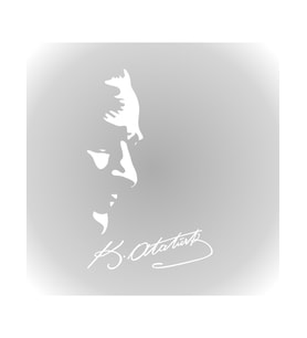 Gazi Mustafa Kemal Atatürk Silüeti ve Imza Oto Sticker 28CM Beyaz