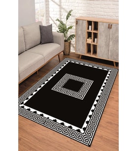 Dijital Kaymaz Taban Yıkanabilir Renkli Salon Halısı Mutfak Halısı Yolluk ND-SD-604 (Siyah)
