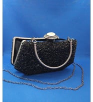 Kadın Siyah Taşlı Abiye Clutch Portföy Çanta