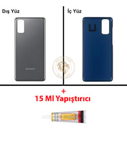 Samsung S20 Kozmik Gri Arka Pil Kapağı Batarya Kapağı Lazer Kesim + B-7000 Yapıştırıcı