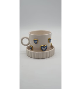 Altın Yaldız Çok Kalpli Nazar Fincan Mug (Karışık)