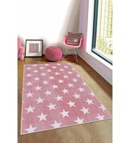 Pembe Kaymaz Tabanlı Yıkanabilir Yıldızlı Bebek Halısı KD80