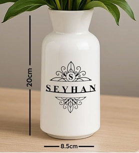 BK Gift Kişiye Özel İsimli Seramik Vazo-5, Ev Hediyesi, Ofis Hediyesi, Sevgiliye Hediye