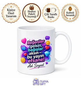 Yayıncı Tiktoker Gençlere Özel Bağış ve Beğeni Temalı Kupa Bardak Hediye
