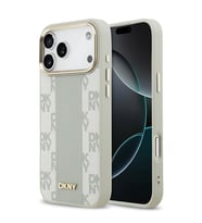 Apple iPhone 17 Pro Max Uyumlu Kılıf DKNY Orjinal Lisanslı M-safe Şarj Özellikli 3D Yazılı Checkered Pattern Kapak (Bej)