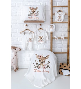 Pia Baby Premium %100 Pamuk Yenidoğan Kız Bebek Hastane Çıkışı Hediyelik Set 5034-02 (Ekru)