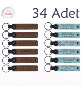 A Kahve & Gök Mavi, Akraba Buluşmalarında Dağıtılacak, 34’lü Set, Kişisel Mesajlı Deri Anahtarlık