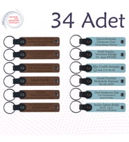 A Kahve & Gök Mavi, Akraba Buluşmalarında Dağıtılacak, 34’lü Set, Kişisel Mesajlı Deri Anahtarlık