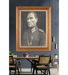 Altın Varaklı Çerçeveli Paspartulu Atatürk Tablo nh66 (Gold)