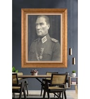 Altın Varaklı Çerçeveli Paspartulu Atatürk Tablo nh66 (Gold)