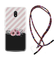 Xiaomi Redmi 8A 8 Pro 9C 9T 10C 11T Pro Kılıf Boyun Asklı Rasta Silikon Strip Pink Flowers 1396