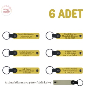 Sarı & Sütlü Kahve, Doğum Günü Organizasyonlarına Özel, 6’lı Set, Kişiye Özel Yazılı Deri Anahtarlık