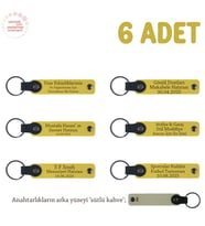 Sarı & Sütlü Kahve, Doğum Günü Organizasyonlarına Özel, 6’lı Set, Kişiye Özel Yazılı Deri Anahtarlık