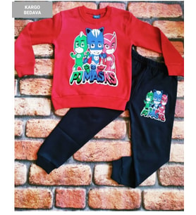pijamaskeliler baskılı  desenli %100 pamuklu çocuk pijama takımı