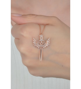 Kadın Rose Kanatlı Kılıç 925 Ayar Gümüş Kolye