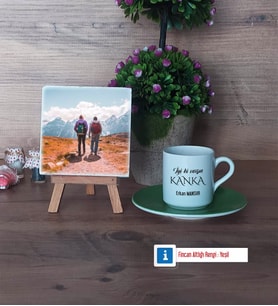 Kankaya Hediye Fotoğraflı Dekoratif Taş, Ahşap Altlıklı Türk Kahvesi Fincanı Hediye (Model 9)