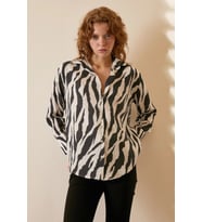 Zebra Desen Modal Gömlek Zebra Desen/Siyah
